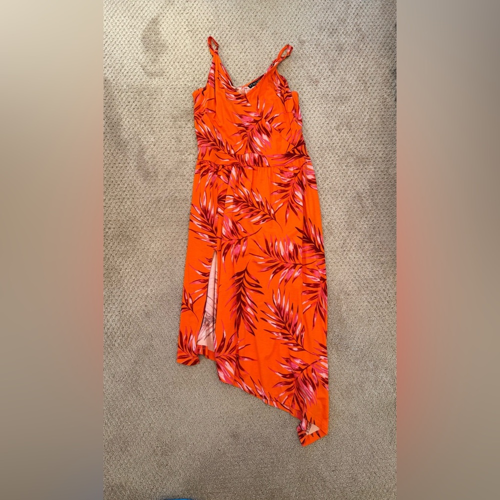 VENUS Orange and Pink Leaf Dress
